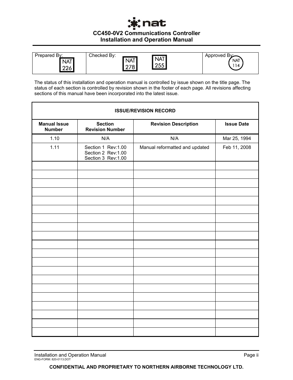 Issue/revision record | Northern Airborne Technology CC250 User Manual | Page 3 / 46