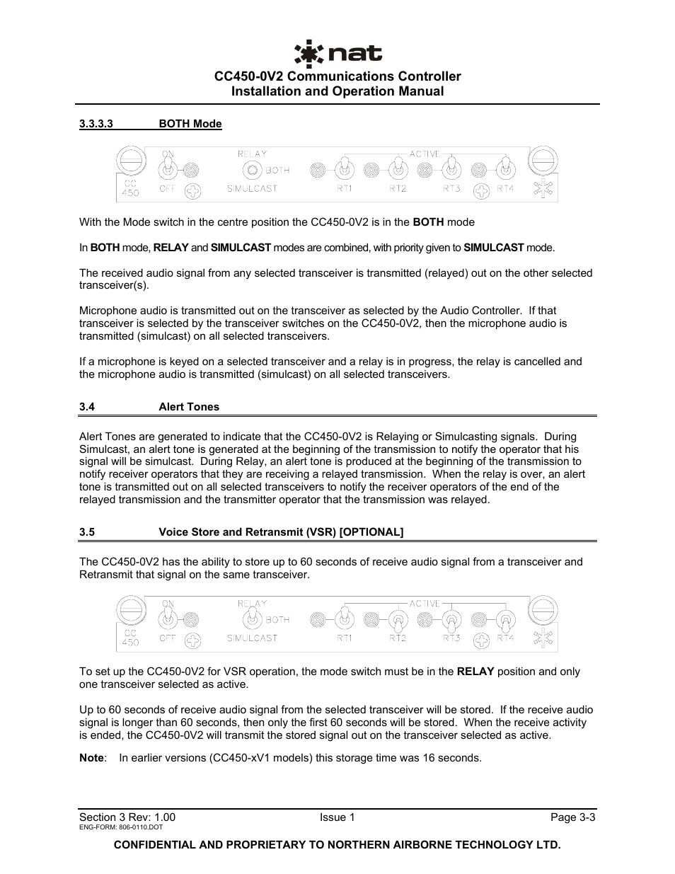 4 alert tones, 5 voice store and retransmit (vsr) [optional | Northern Airborne Technology CC250 User Manual | Page 45 / 46