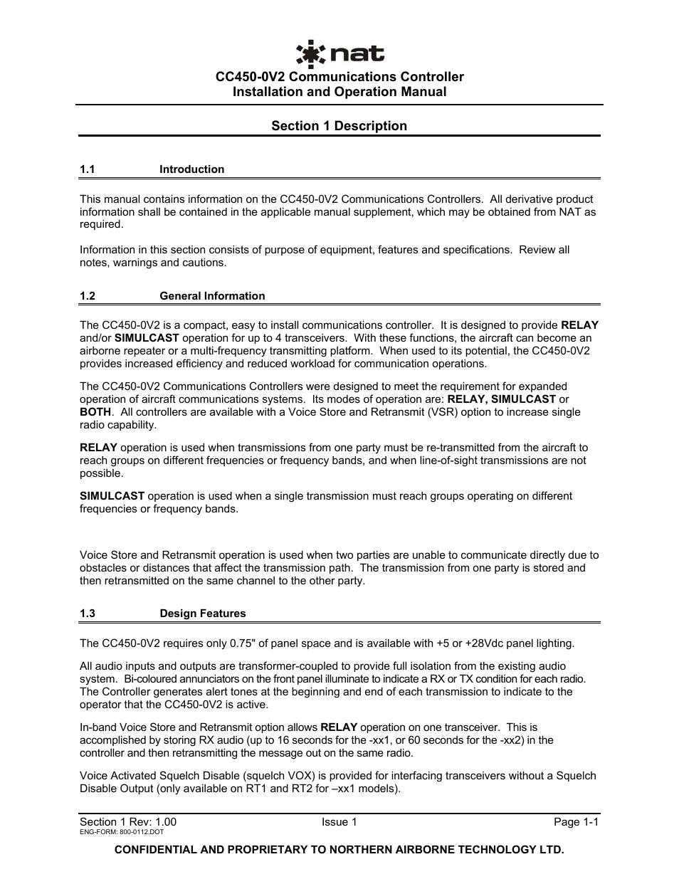 Description, 1 introduction, 2 general information | 3 design features | Northern Airborne Technology CC250 User Manual | Page 7 / 46