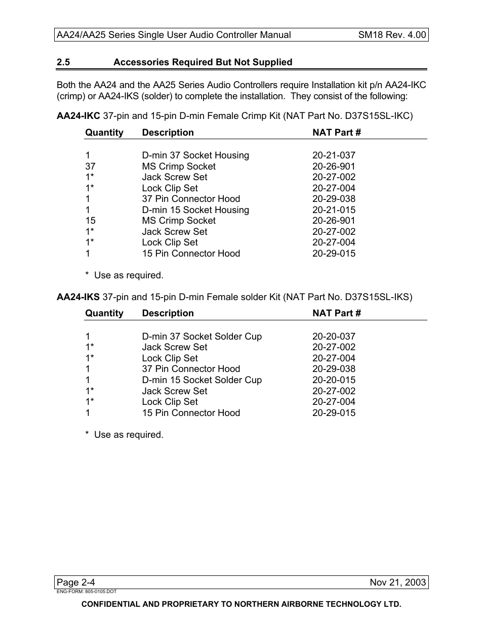 5 accessories required but not supplied | Northern Airborne Technology AA24 User Manual | Page 16 / 45