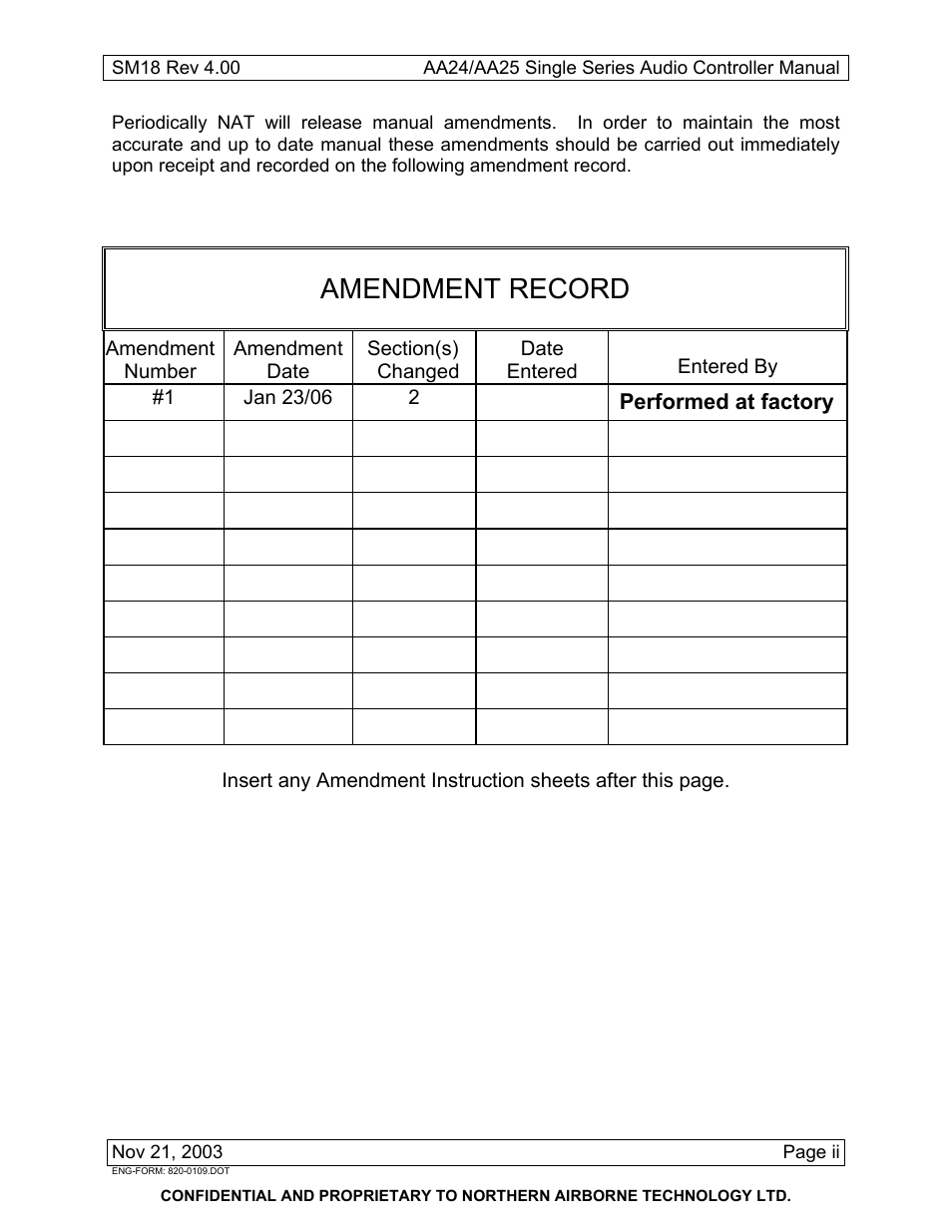 Amendment record | Northern Airborne Technology AA24 User Manual | Page 3 / 45