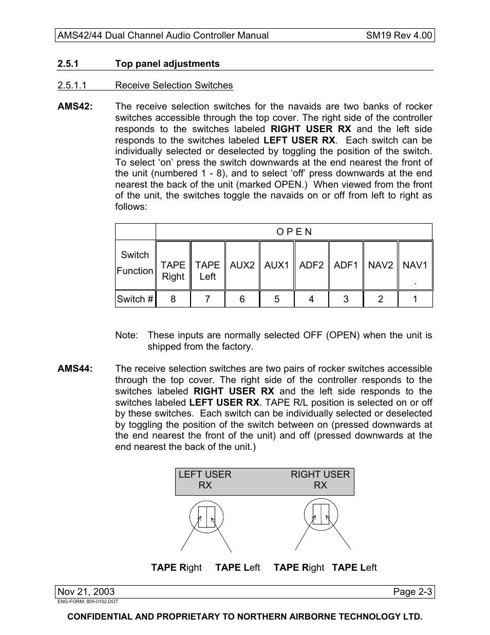 1 top panel adjustments | Northern Airborne Technology AMS42 User Manual | Page 21 / 68