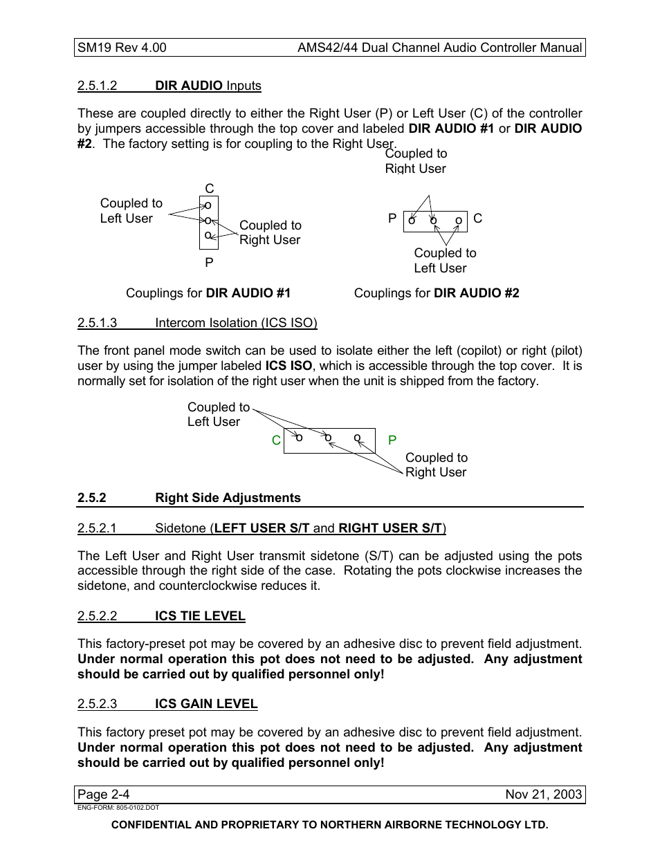 2 right side adjustments | Northern Airborne Technology AMS42 User Manual | Page 22 / 68