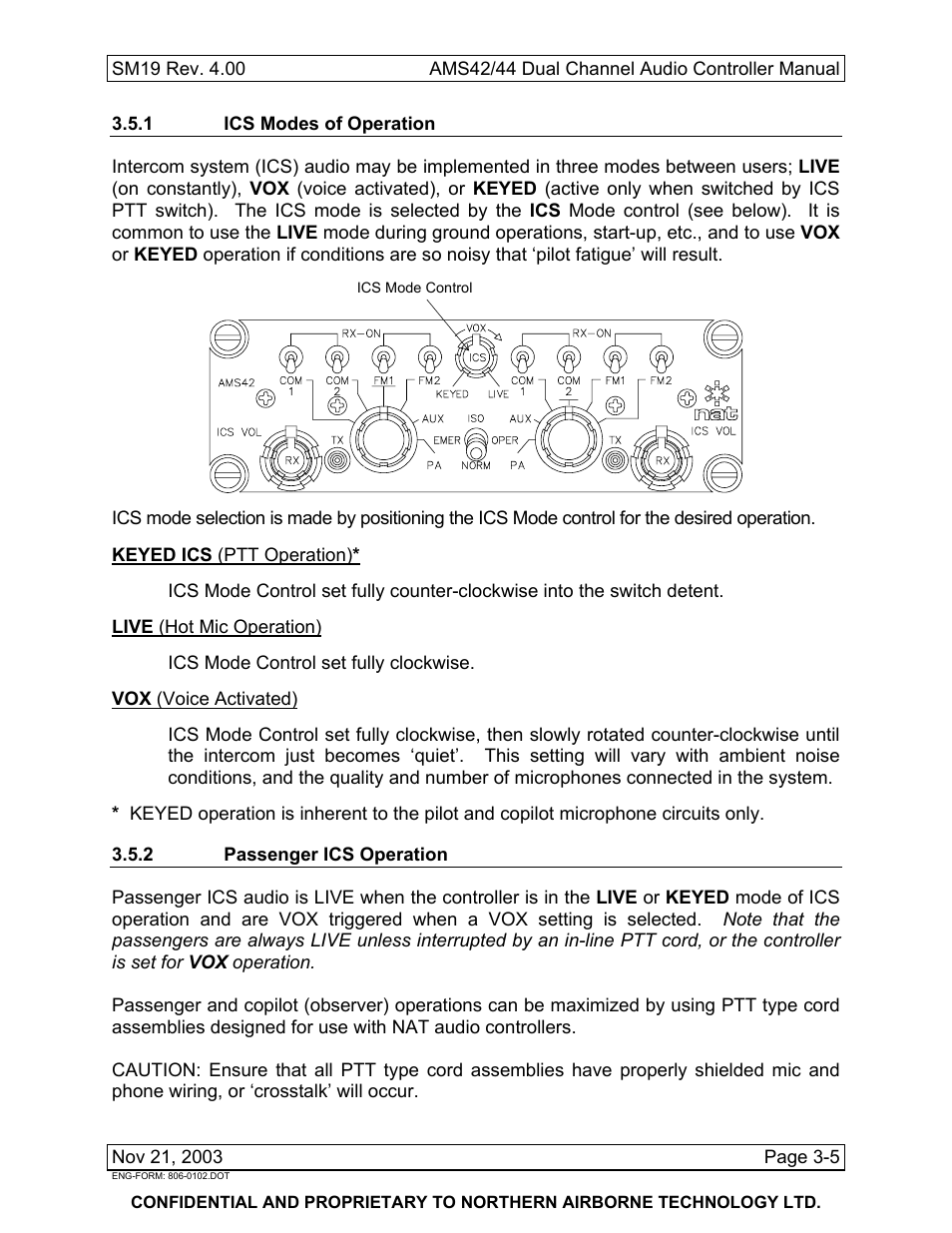 1 ics modes of operation, 2 passenger ics operation | Northern Airborne Technology AMS42 User Manual | Page 59 / 68