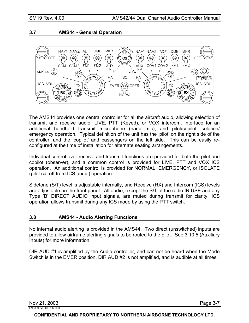 7 ams44 - general operation, 8 ams44 - audio alerting functions | Northern Airborne Technology AMS42 User Manual | Page 61 / 68