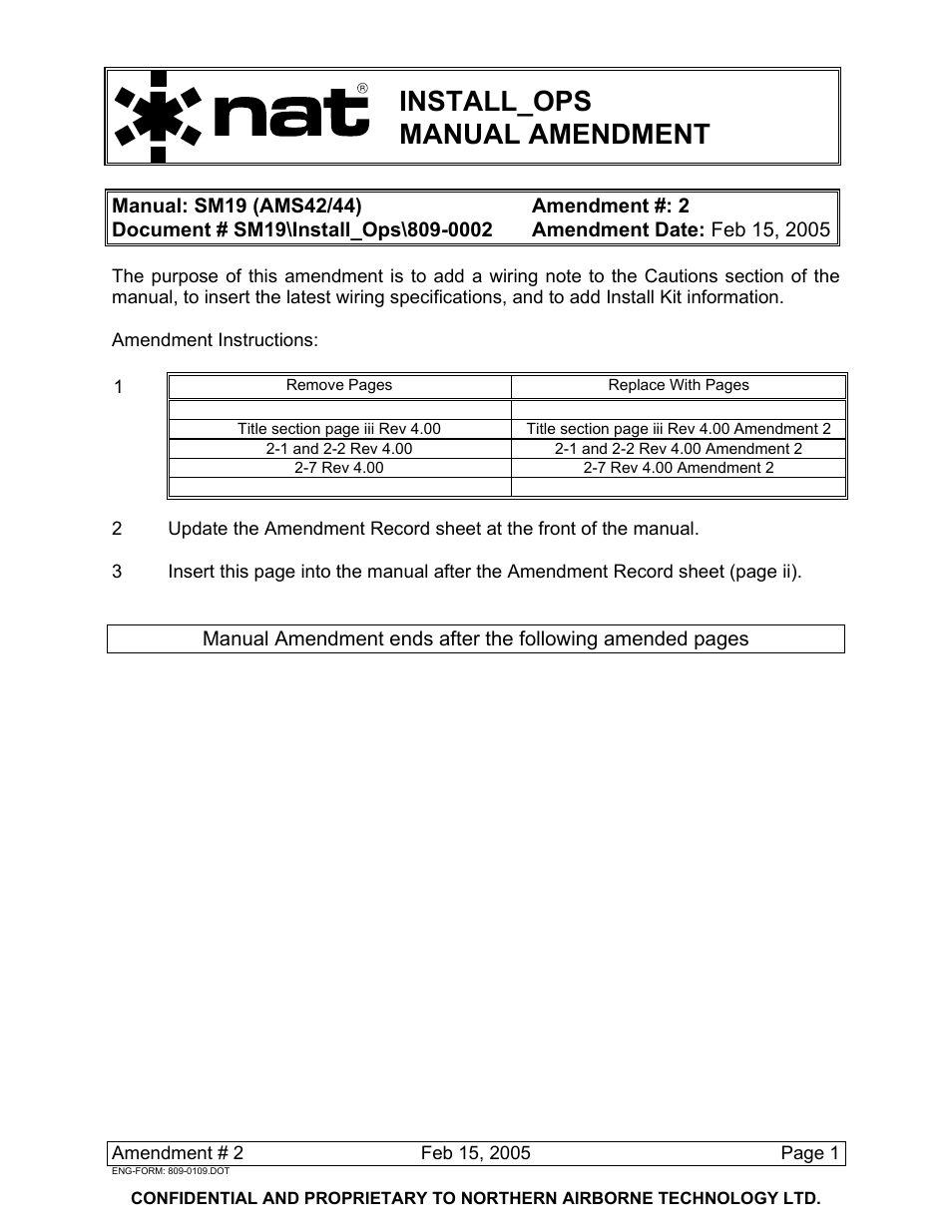 Install_ops manual amendment | Northern Airborne Technology AMS42 User Manual | Page 7 / 68