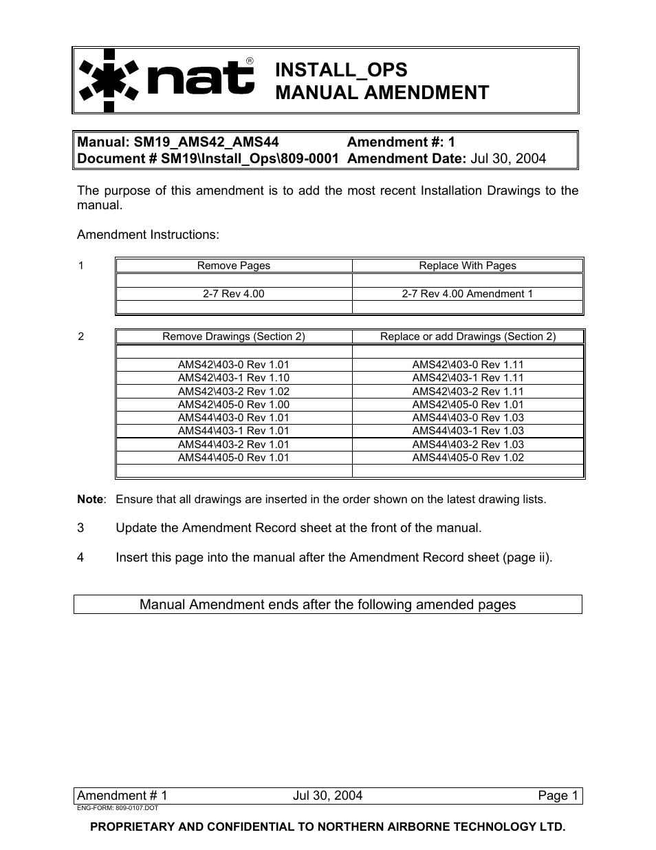 Install_ops manual amendment | Northern Airborne Technology AMS42 User Manual | Page 9 / 68