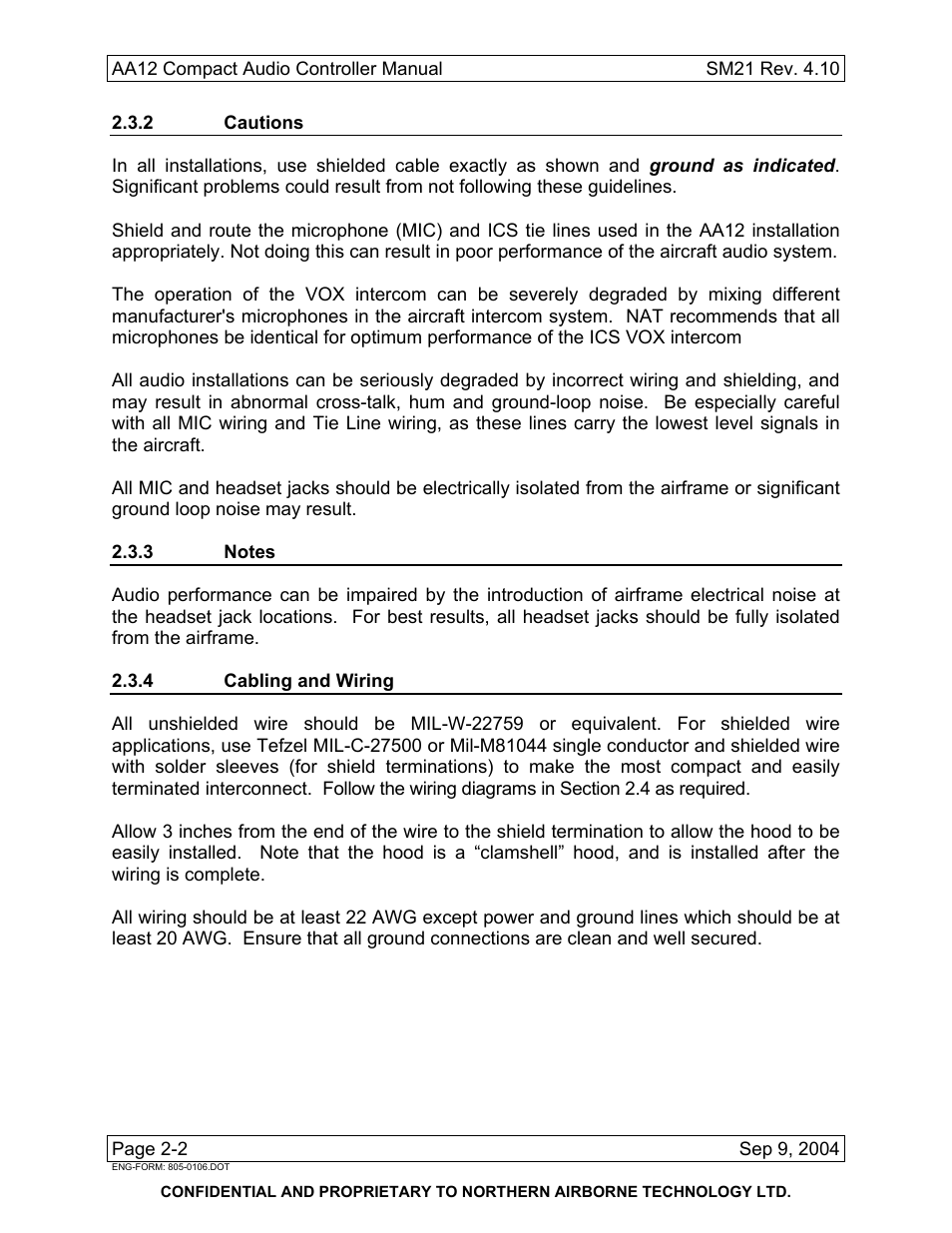 2 cautions, 3 notes, 4 cabling and wiring | Northern Airborne Technology AA12 User Manual | Page 12 / 41