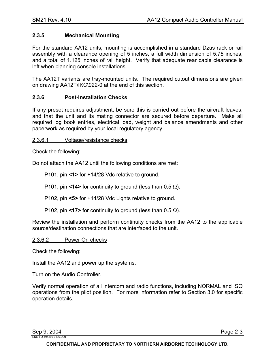 5 mechanical mounting, 6 post-installation checks | Northern Airborne Technology AA12 User Manual | Page 13 / 41
