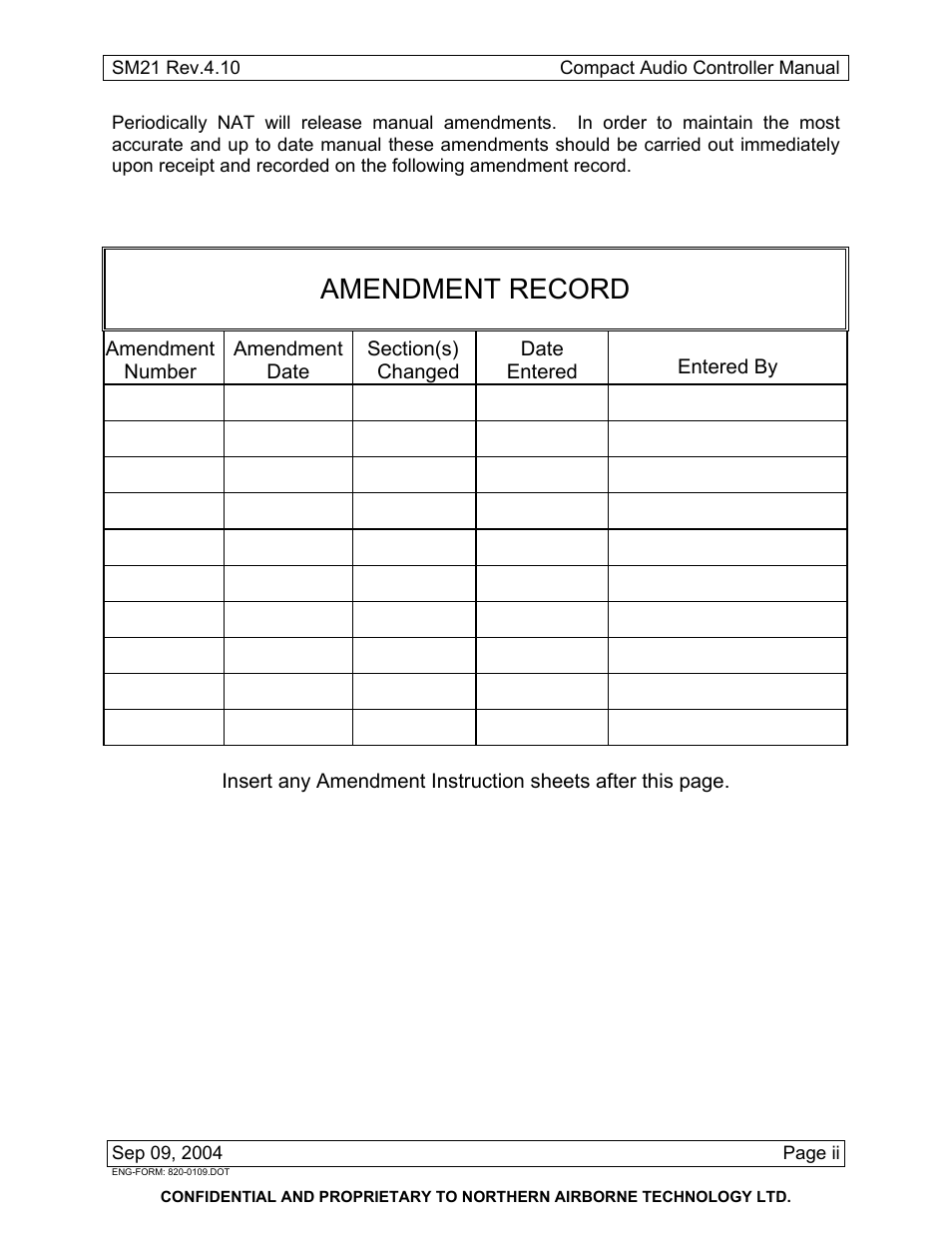 Amendment record | Northern Airborne Technology AA12 User Manual | Page 3 / 41