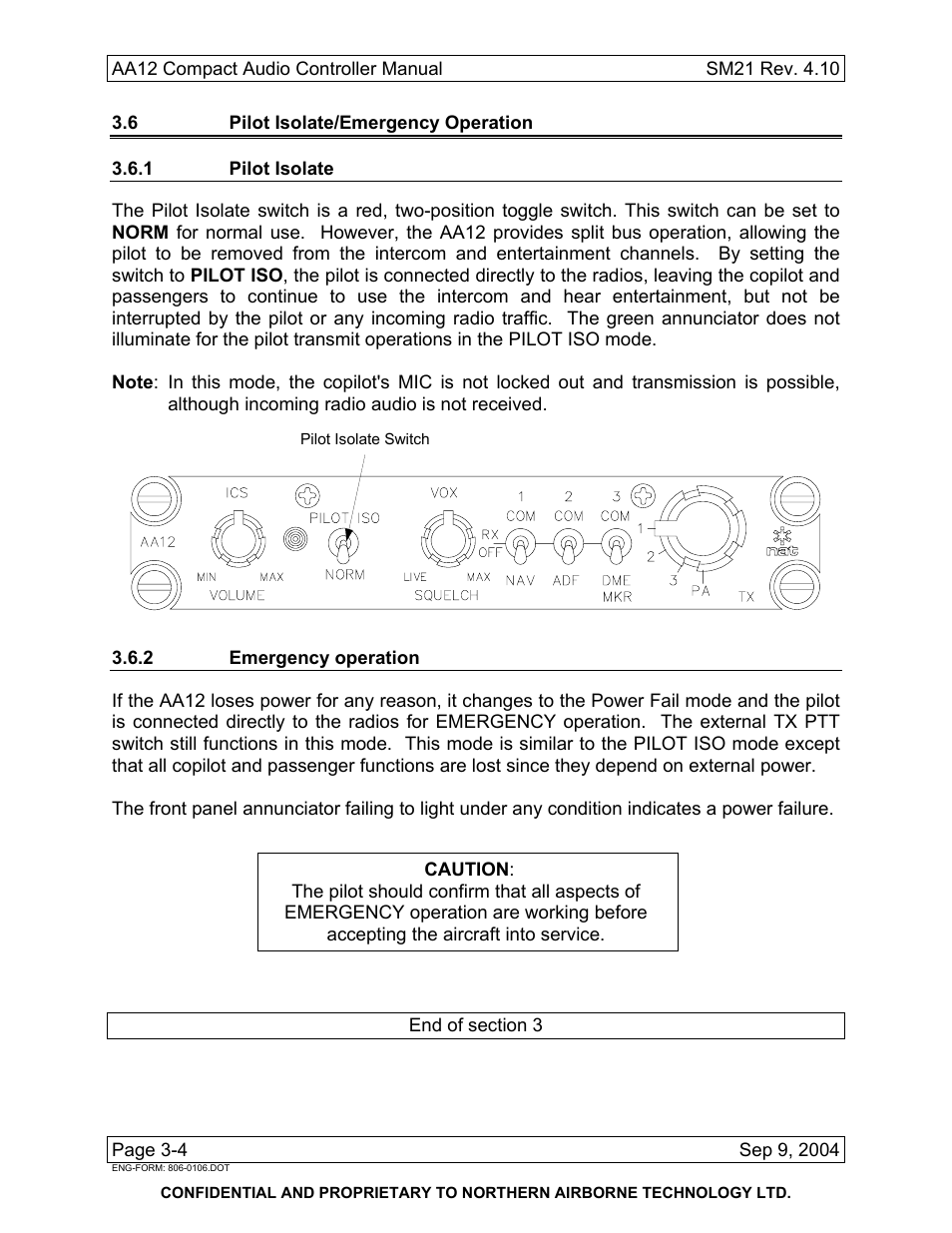 6 pilot isolate/emergency operation, 1 pilot isolate, 2 emergency operation | Northern Airborne Technology AA12 User Manual | Page 40 / 41