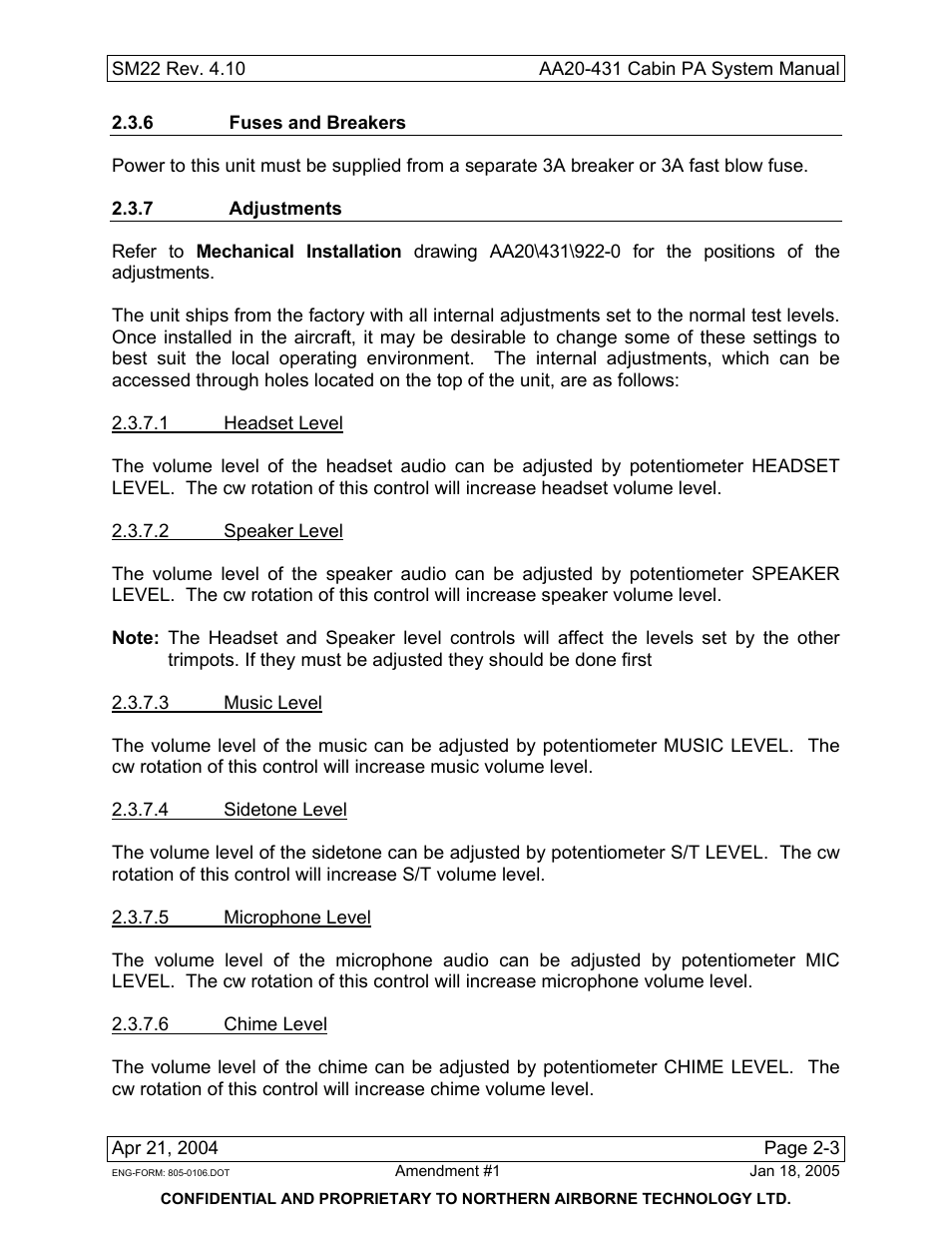 6 fuses and breakers, 7 adjustments | Northern Airborne Technology AA20-431 User Manual | Page 12 / 28