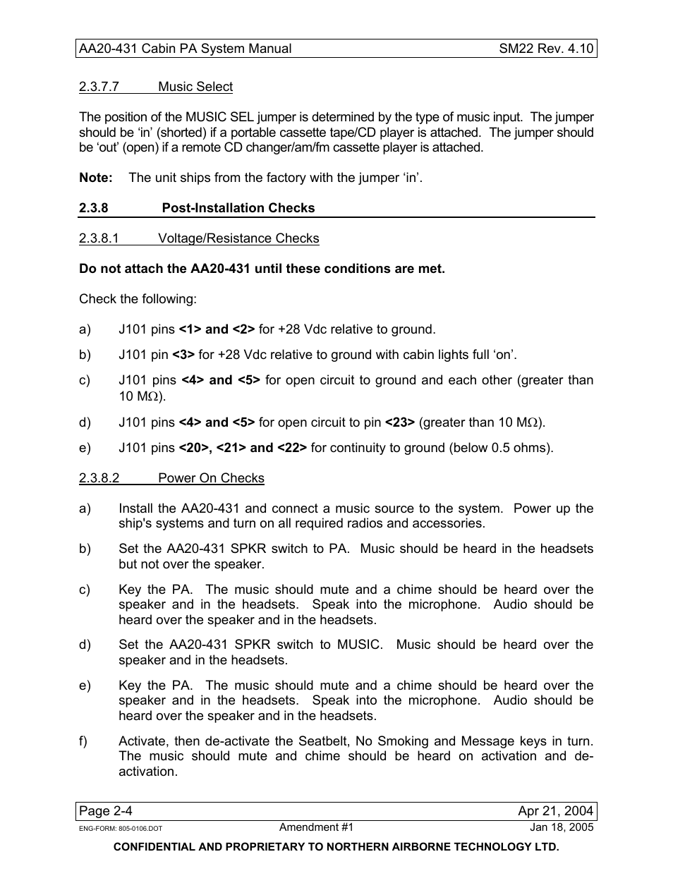 8 post-installation checks | Northern Airborne Technology AA20-431 User Manual | Page 13 / 28