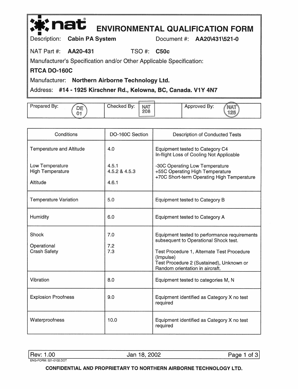 Environmental qualification form | Northern Airborne Technology AA20-431 User Manual | Page 20 / 28