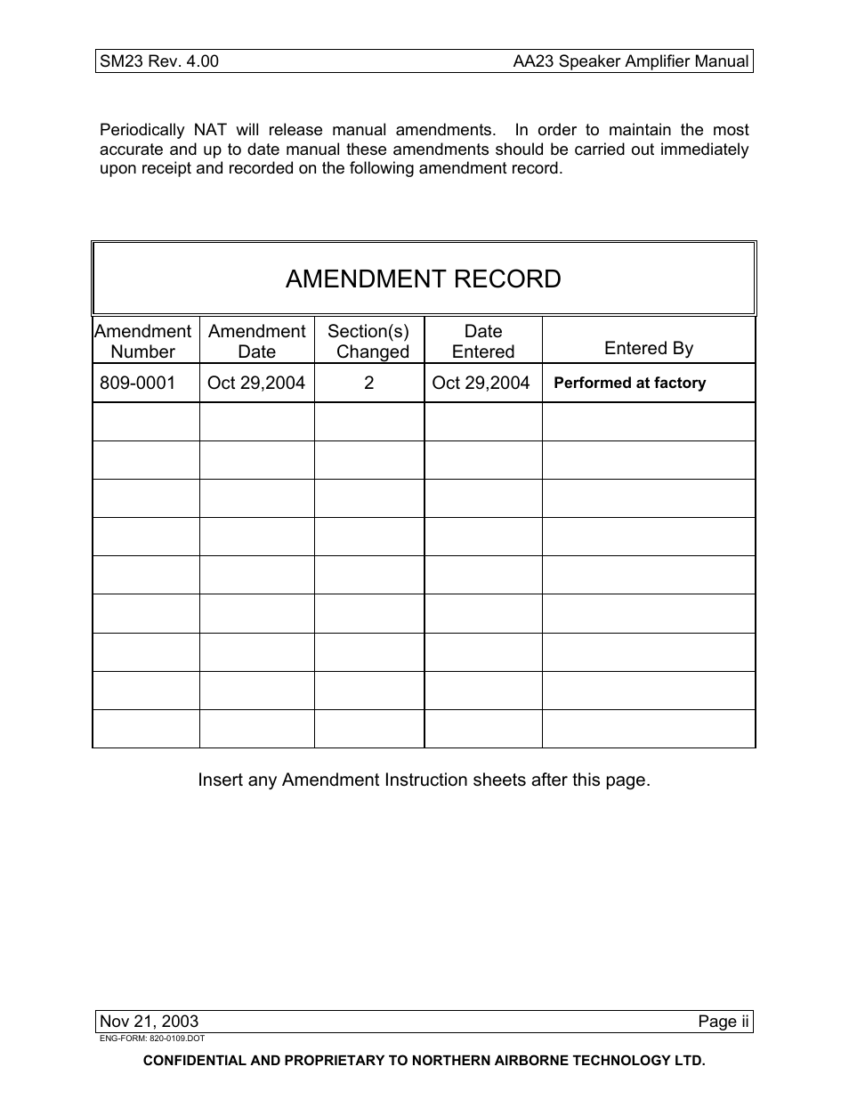 Amendment record | Northern Airborne Technology AA23 User Manual | Page 3 / 38