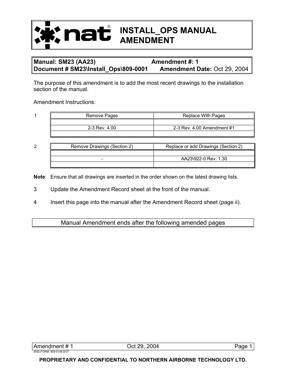 Install_ops manual amendment | Northern Airborne Technology AA23 User Manual | Page 5 / 38