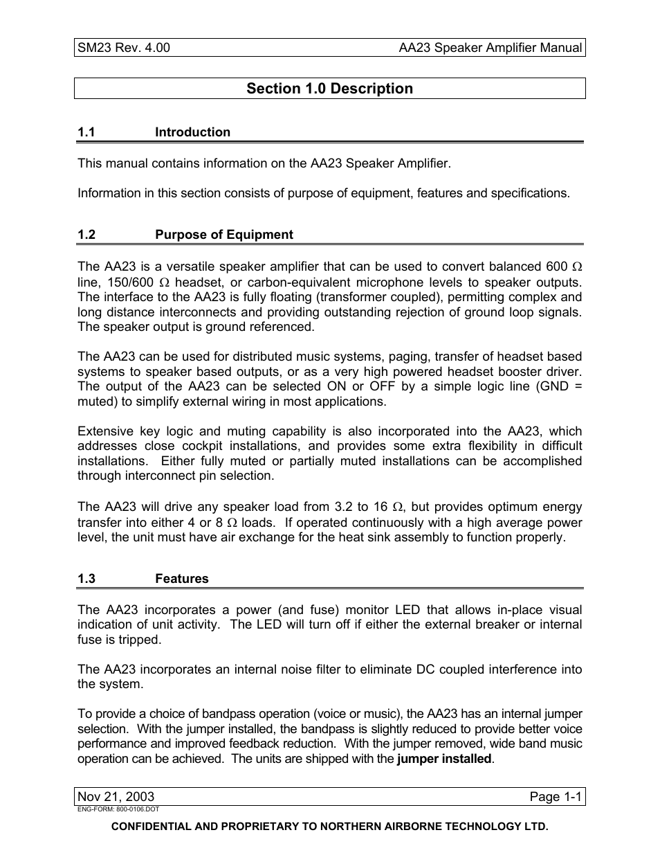 Description, 1 introduction, 2 purpose of equipment | 3 features | Northern Airborne Technology AA23 User Manual | Page 9 / 38