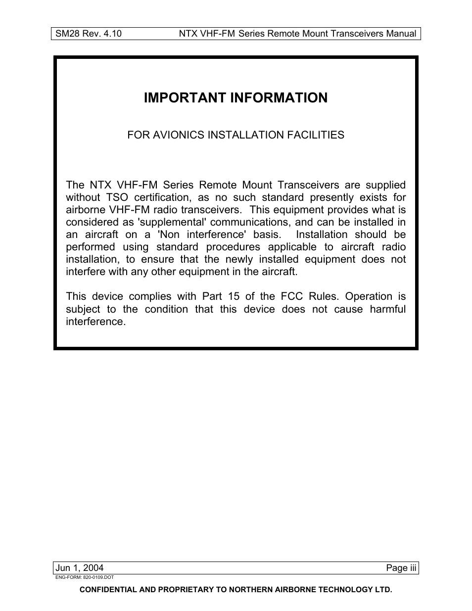 Important information | Northern Airborne Technology NTX User Manual | Page 11 / 50