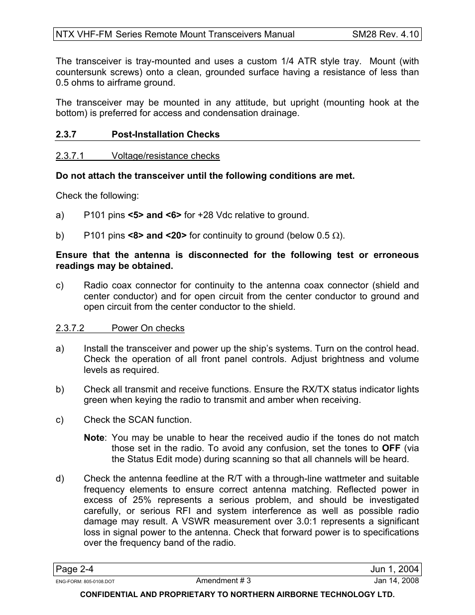 7 post-installation checks | Northern Airborne Technology NTX User Manual | Page 24 / 50