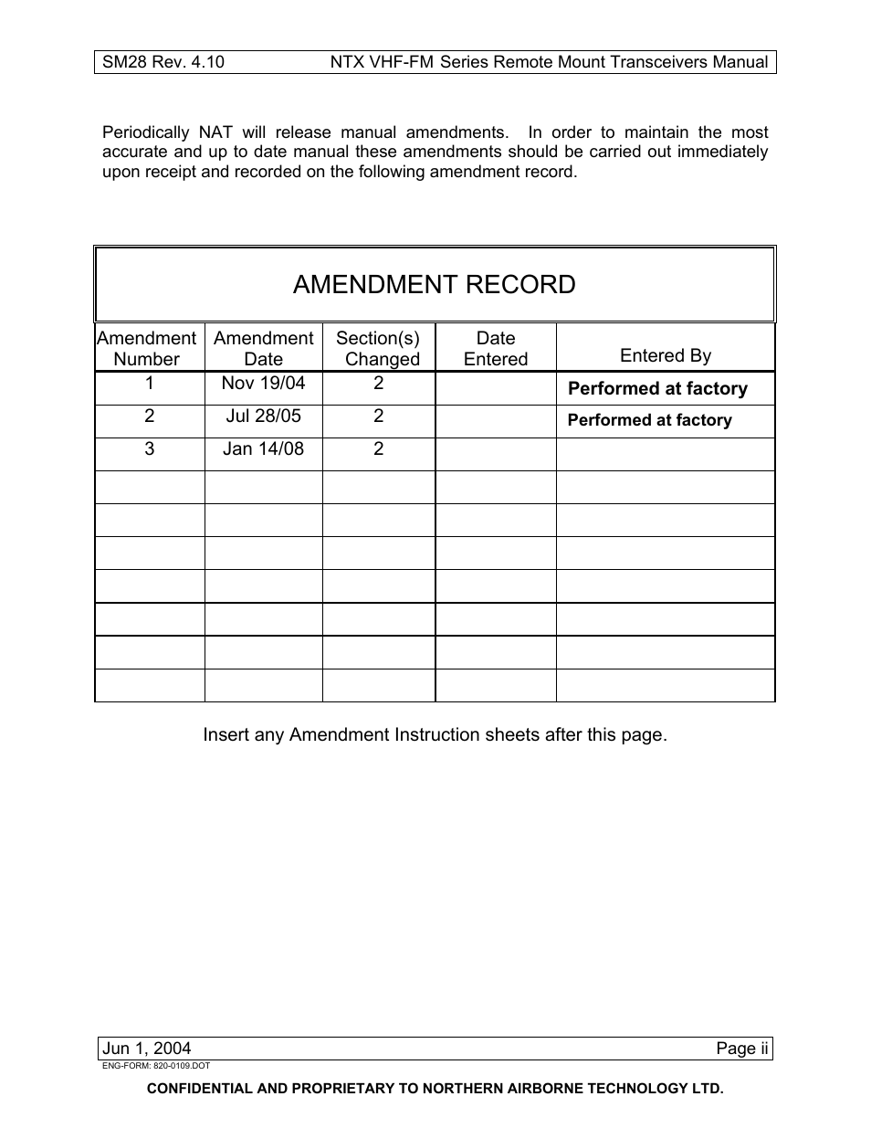 Amendment record | Northern Airborne Technology NTX User Manual | Page 3 / 50