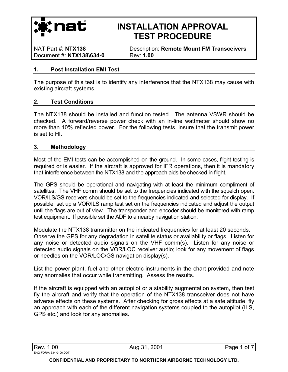 Installation approval test procedure, Installation approval, Test procedure | Northern Airborne Technology NTX User Manual | Page 35 / 50