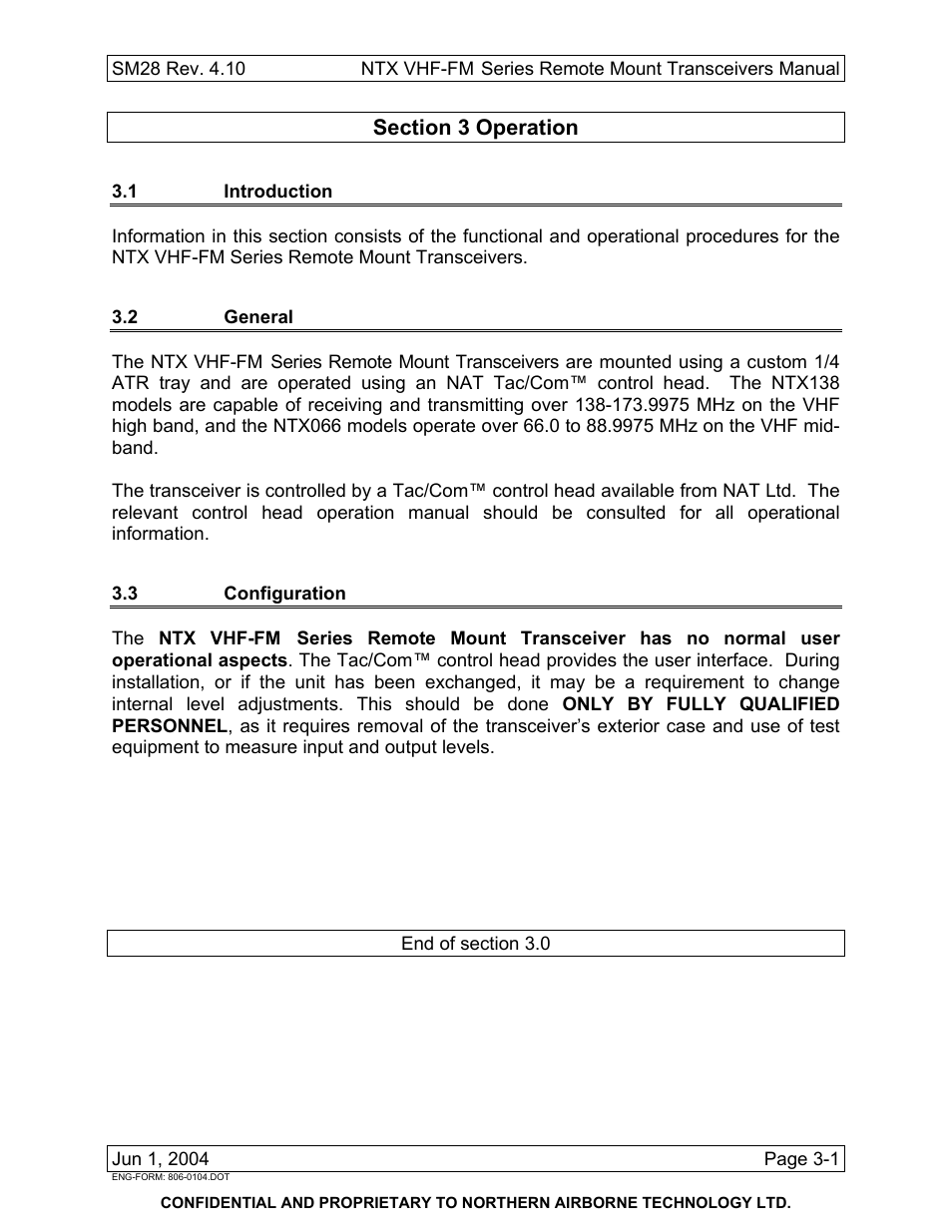 Operation, 1 introduction, 2 general | 3 configuration | Northern Airborne Technology NTX User Manual | Page 49 / 50
