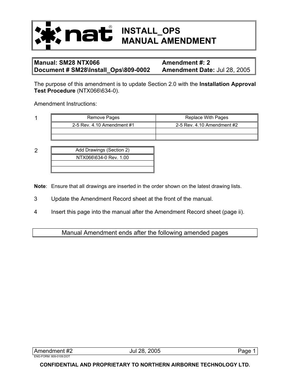 Install_ops manual amendment | Northern Airborne Technology NTX User Manual | Page 7 / 50