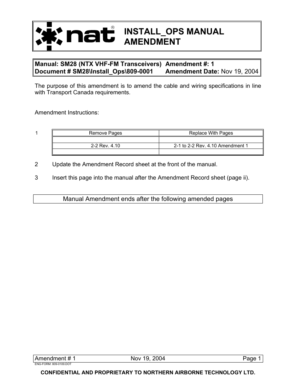 Install_ops manual amendment | Northern Airborne Technology NTX User Manual | Page 9 / 50