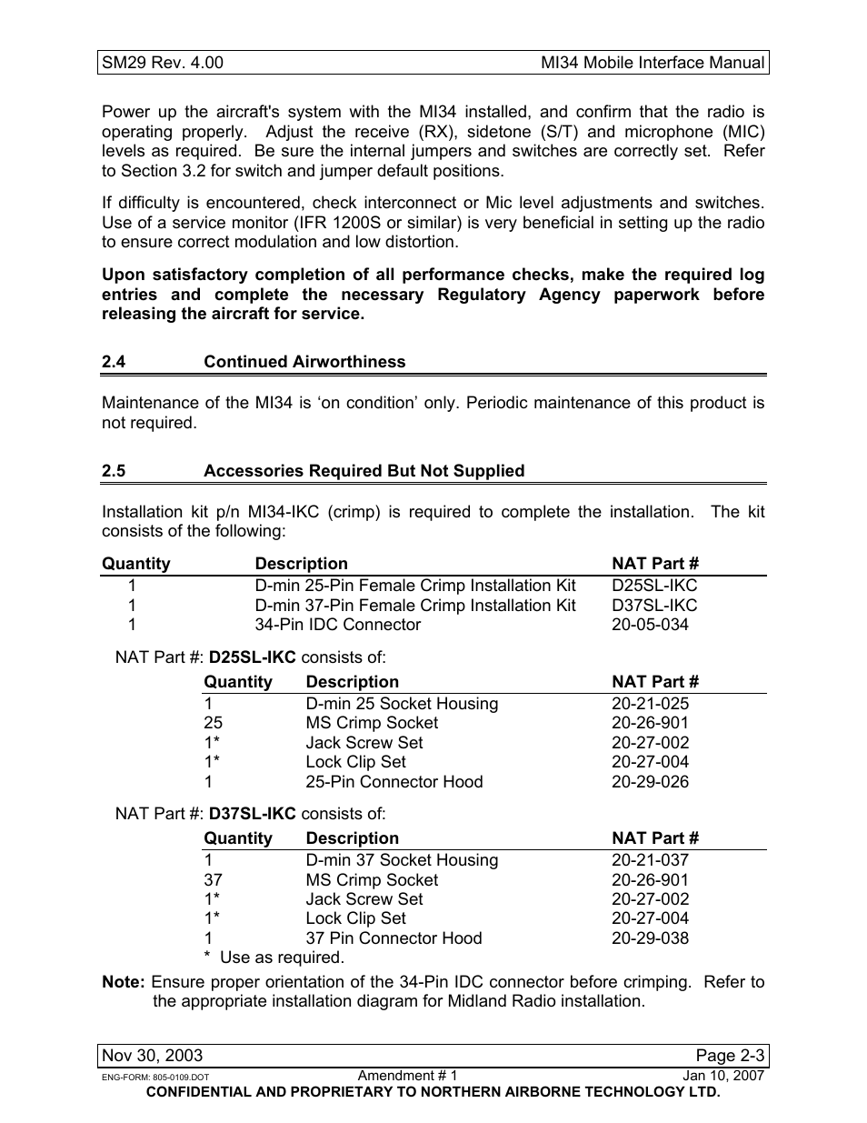 4 continued airworthiness, 5 accessories required but not supplied | Northern Airborne Technology MI34 User Manual | Page 13 / 26