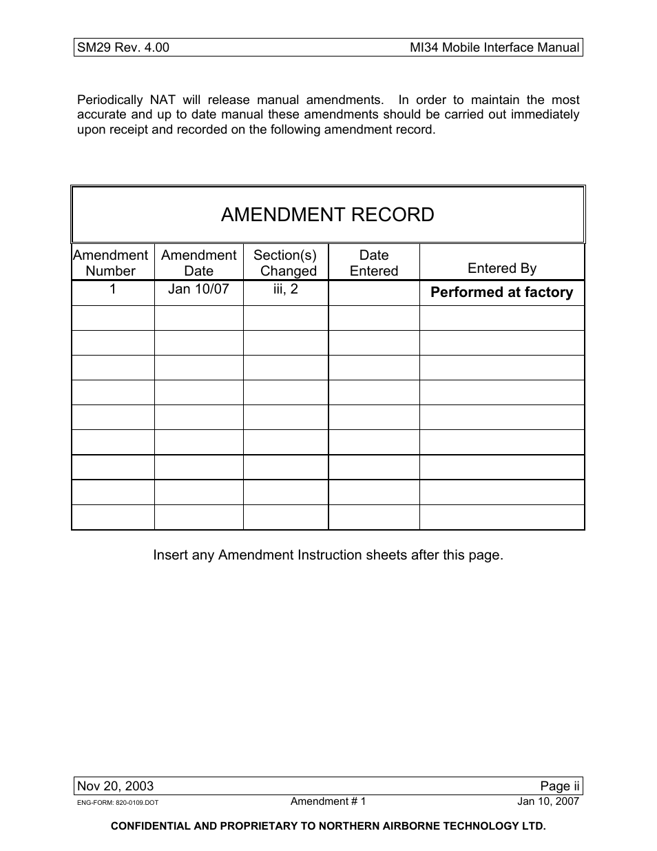 Amendment record | Northern Airborne Technology MI34 User Manual | Page 3 / 26