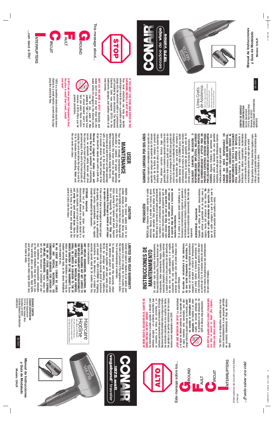 Instr ucciones de mantenimiento, User maintenance | Conair 124LR User Manual | Page 2 / 2