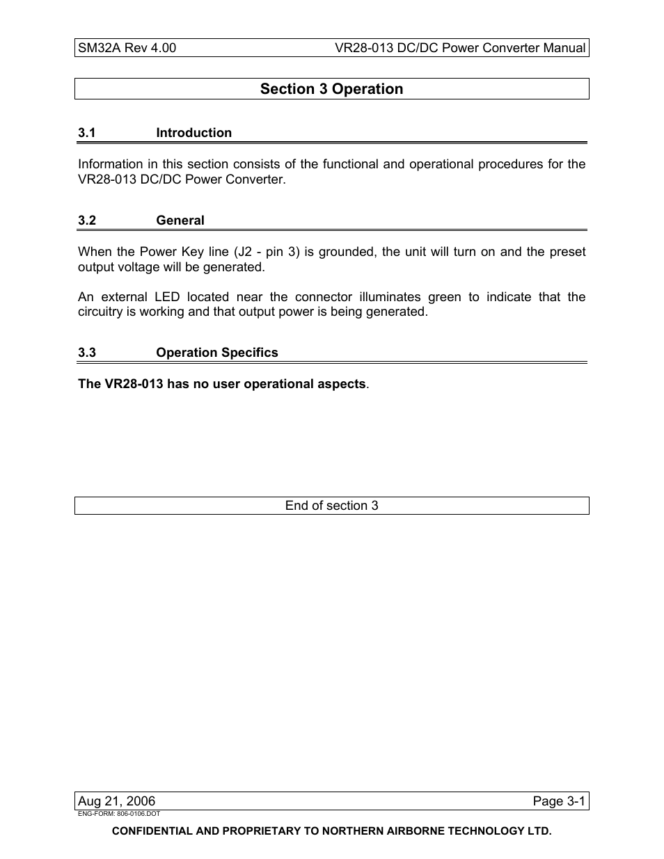 Operation, 1 introduction, 2 general | 3 operation specifics | Northern Airborne Technology VR28-013 User Manual | Page 23 / 24