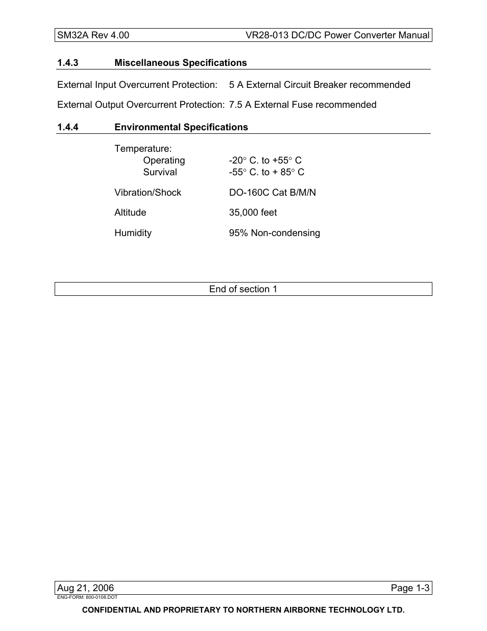 3 miscellaneous specifications, 4 environmental specifications | Northern Airborne Technology VR28-013 User Manual | Page 9 / 24
