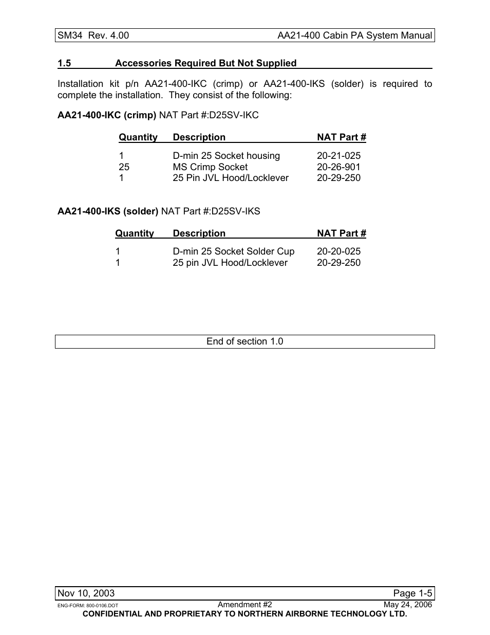 5 accessories required but not supplied | Northern Airborne Technology AA21-4xx User Manual | Page 17 / 41