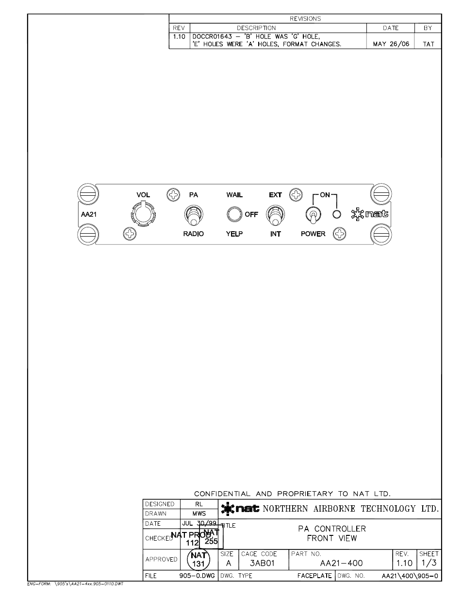 Faceplate | Northern Airborne Technology AA21-4xx User Manual | Page 33 / 41