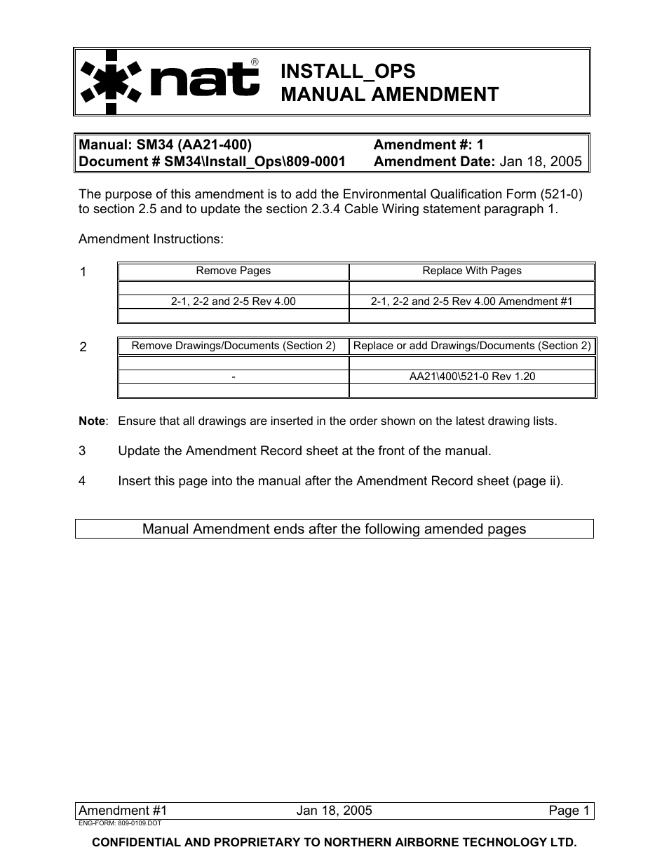 Install_ops manual amendment | Northern Airborne Technology AA21-4xx User Manual | Page 9 / 41
