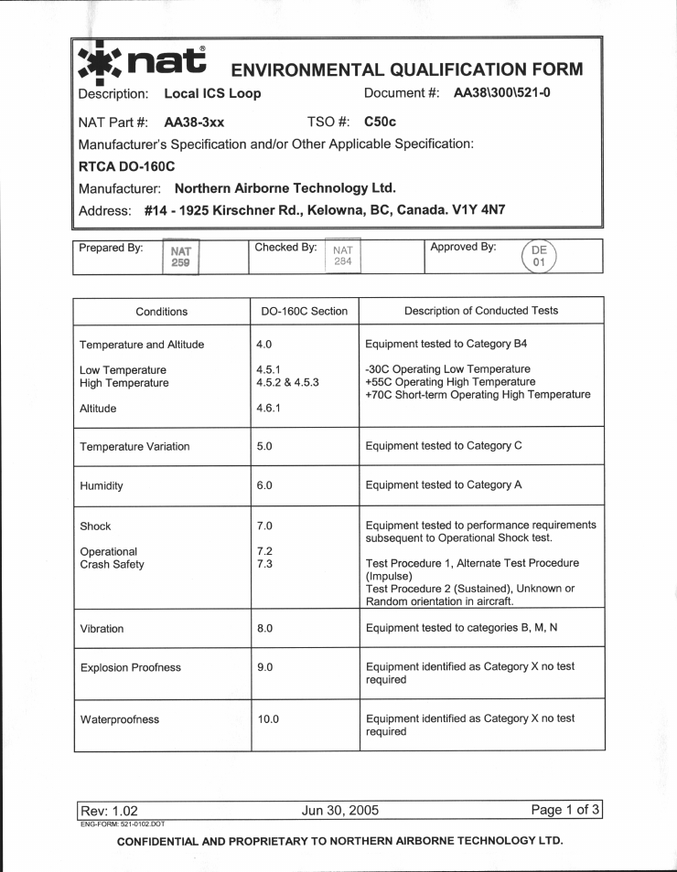 Environmental qualification form | Northern Airborne Technology AA38-3xx User Manual | Page 15 / 25