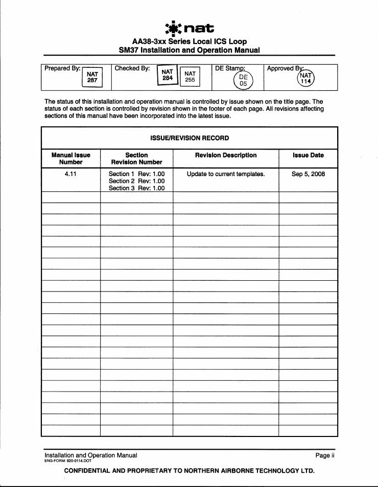 Issue/revision record | Northern Airborne Technology AA38-3xx User Manual | Page 2 / 25