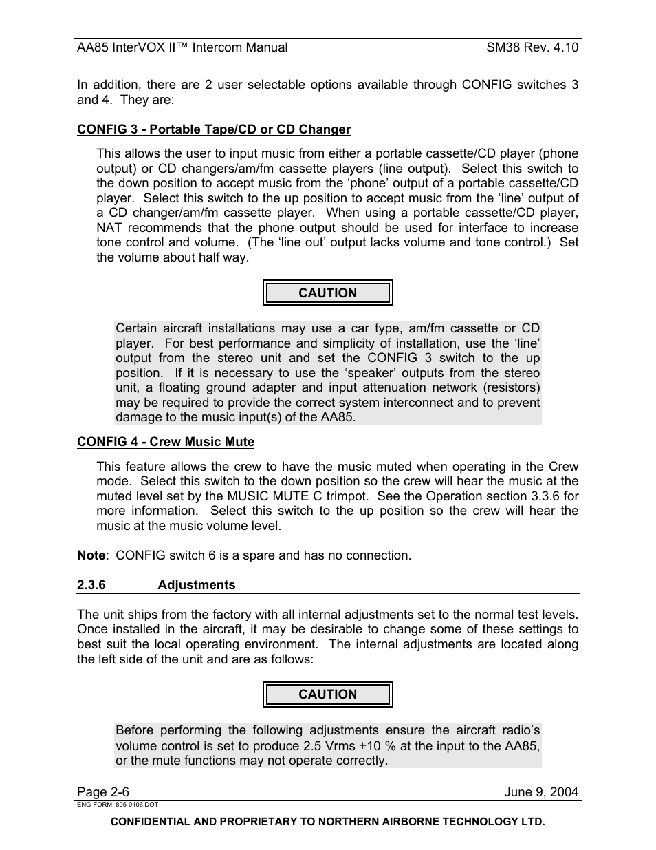 6 adjustments | Northern Airborne Technology AA85 User Manual | Page 20 / 59