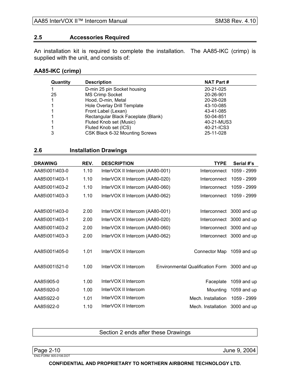 5 accessories required, 6 installation drawings, Aa85-001 | Aa85 | Northern Airborne Technology AA85 User Manual | Page 24 / 59