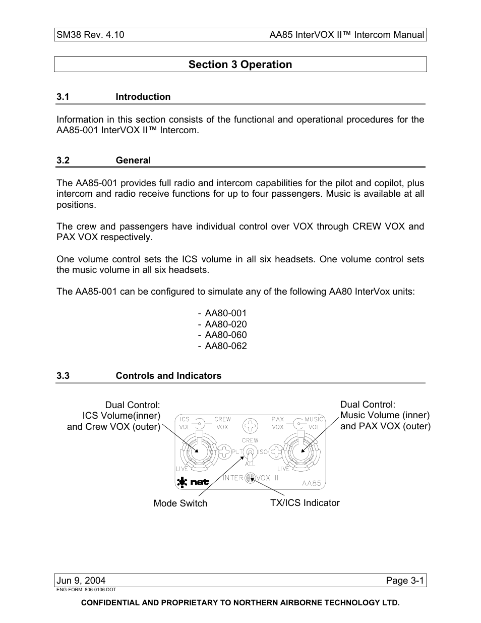 Operation, 1 introduction, 2 general | 3 controls and indicators | Northern Airborne Technology AA85 User Manual | Page 55 / 59