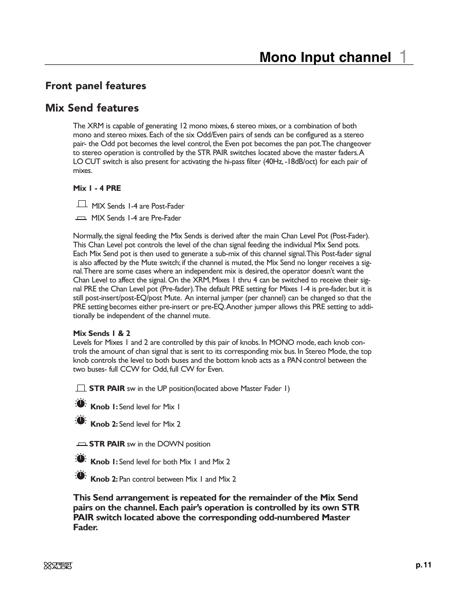 Mono input channel | Crest Audio XRM - 12 User Manual | Page 11 / 42