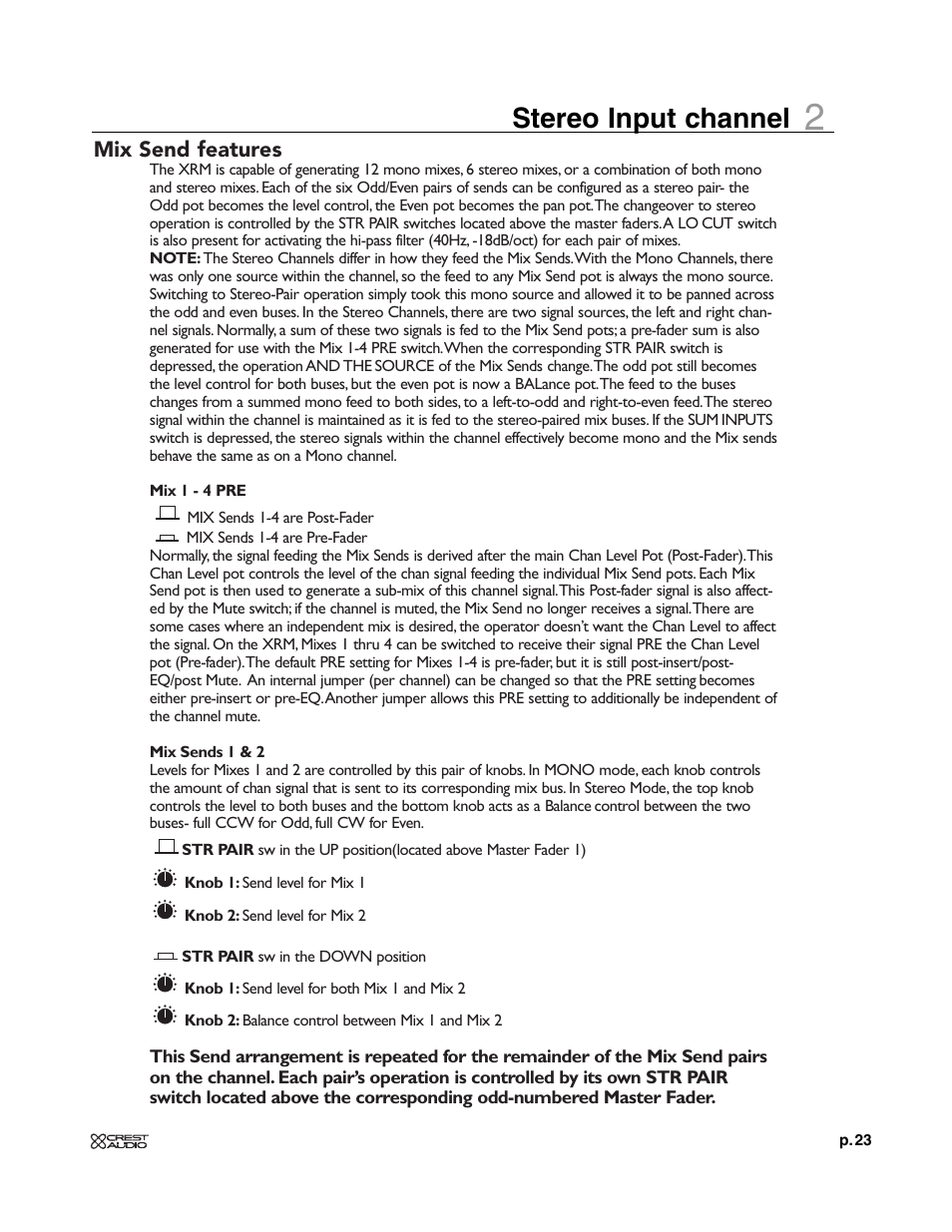 Stereo input channel | Crest Audio XRM - 12 User Manual | Page 23 / 42