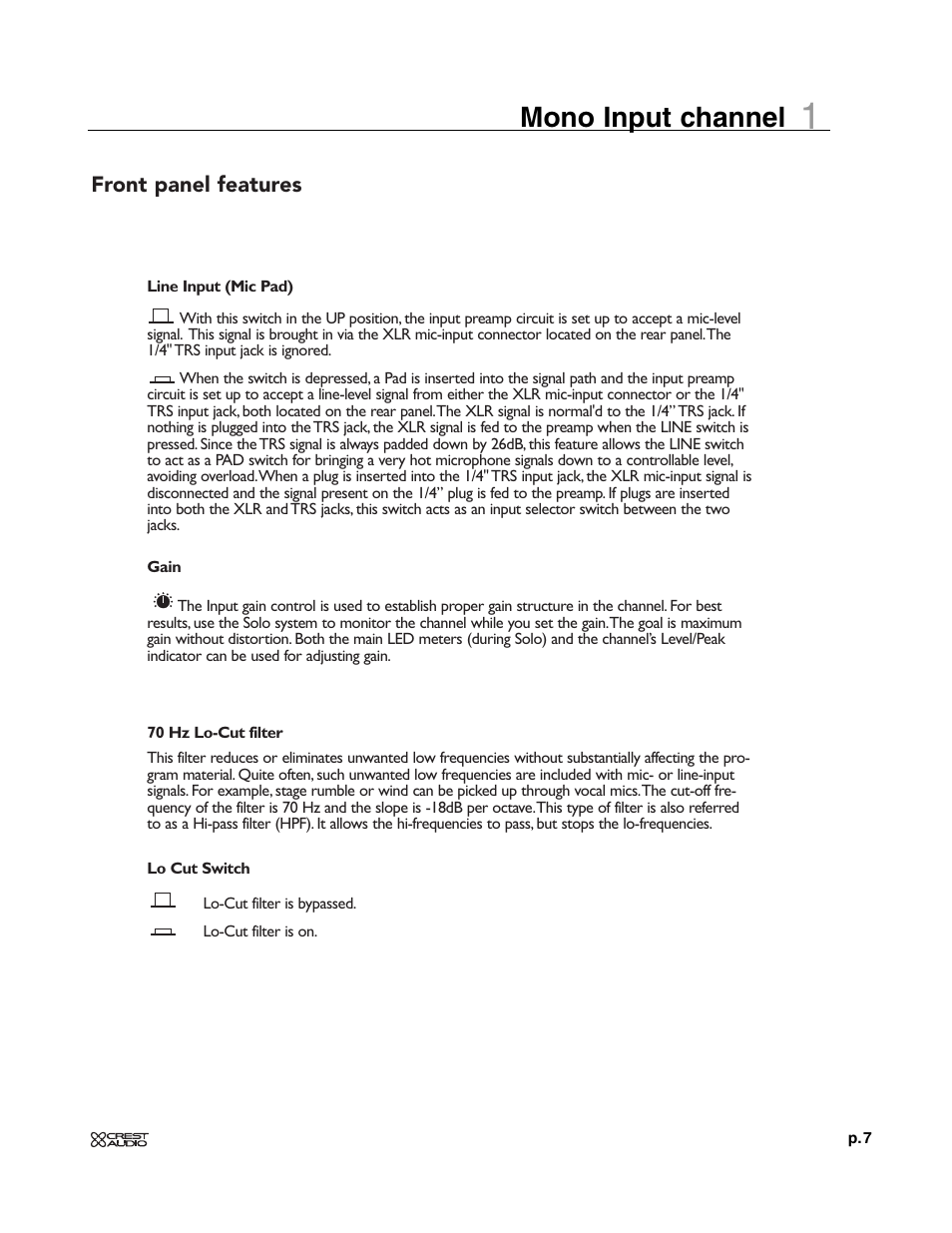 Mono input channel | Crest Audio XRM - 12 User Manual | Page 7 / 42