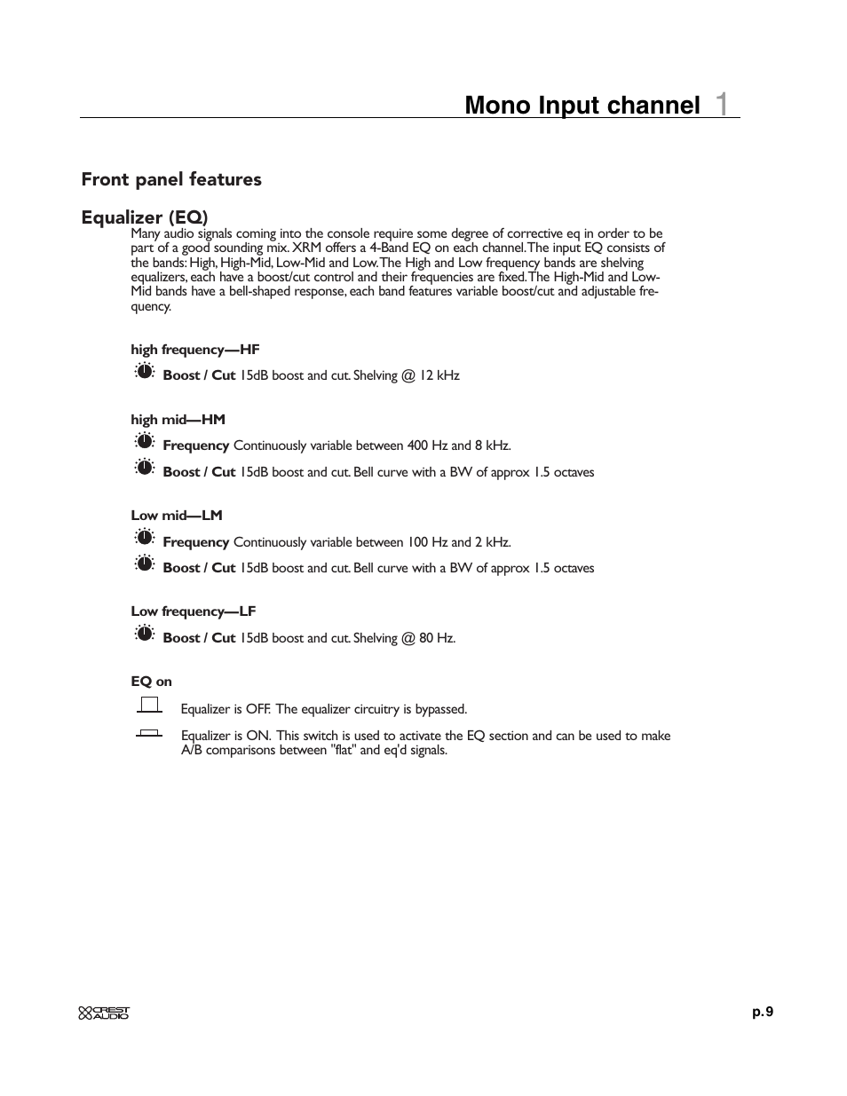 Mono input channel | Crest Audio XRM - 12 User Manual | Page 9 / 42