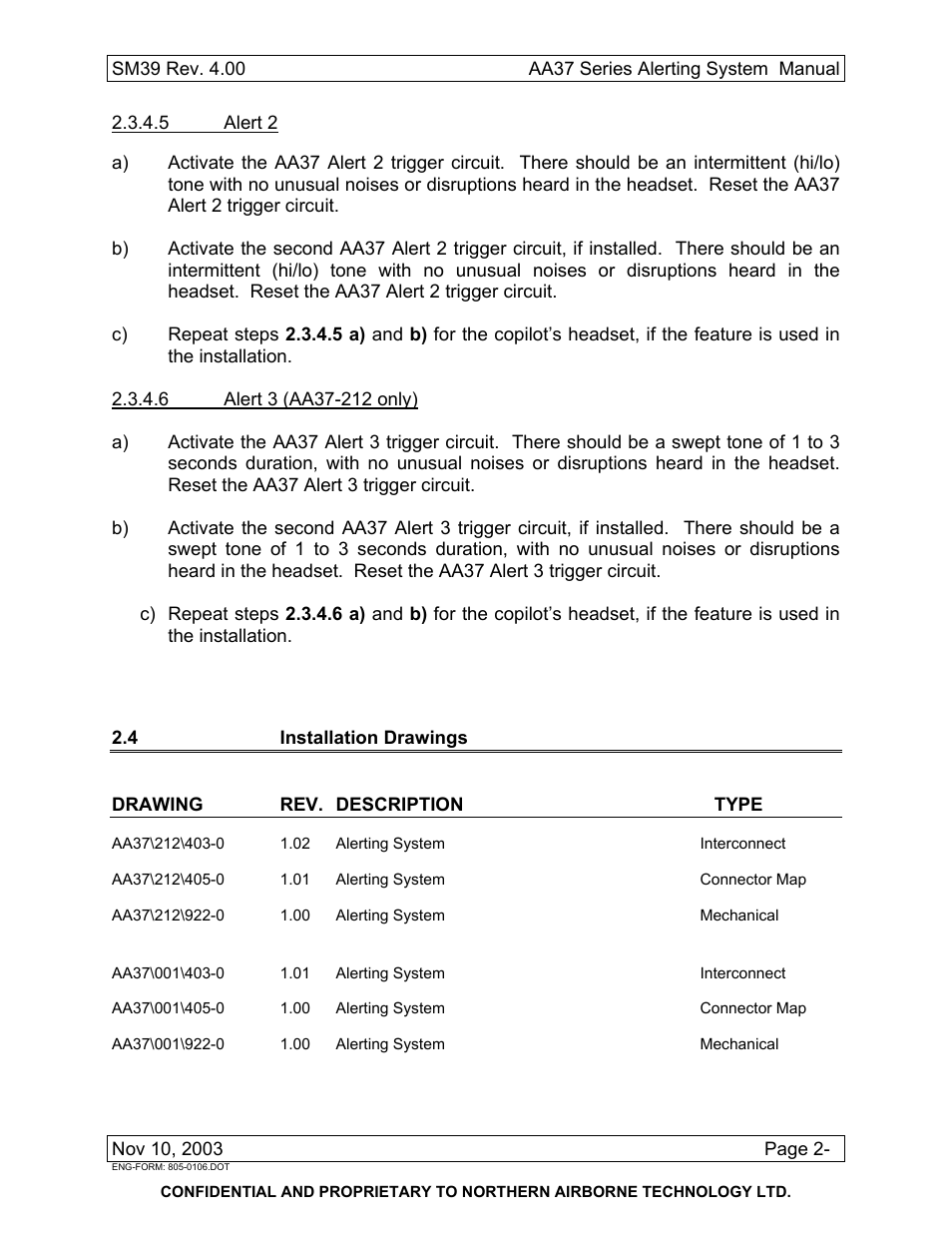 4 installation drawings, Aa37-212, Aa37-001 | Northern Airborne Technology AA37 User Manual | Page 13 / 32