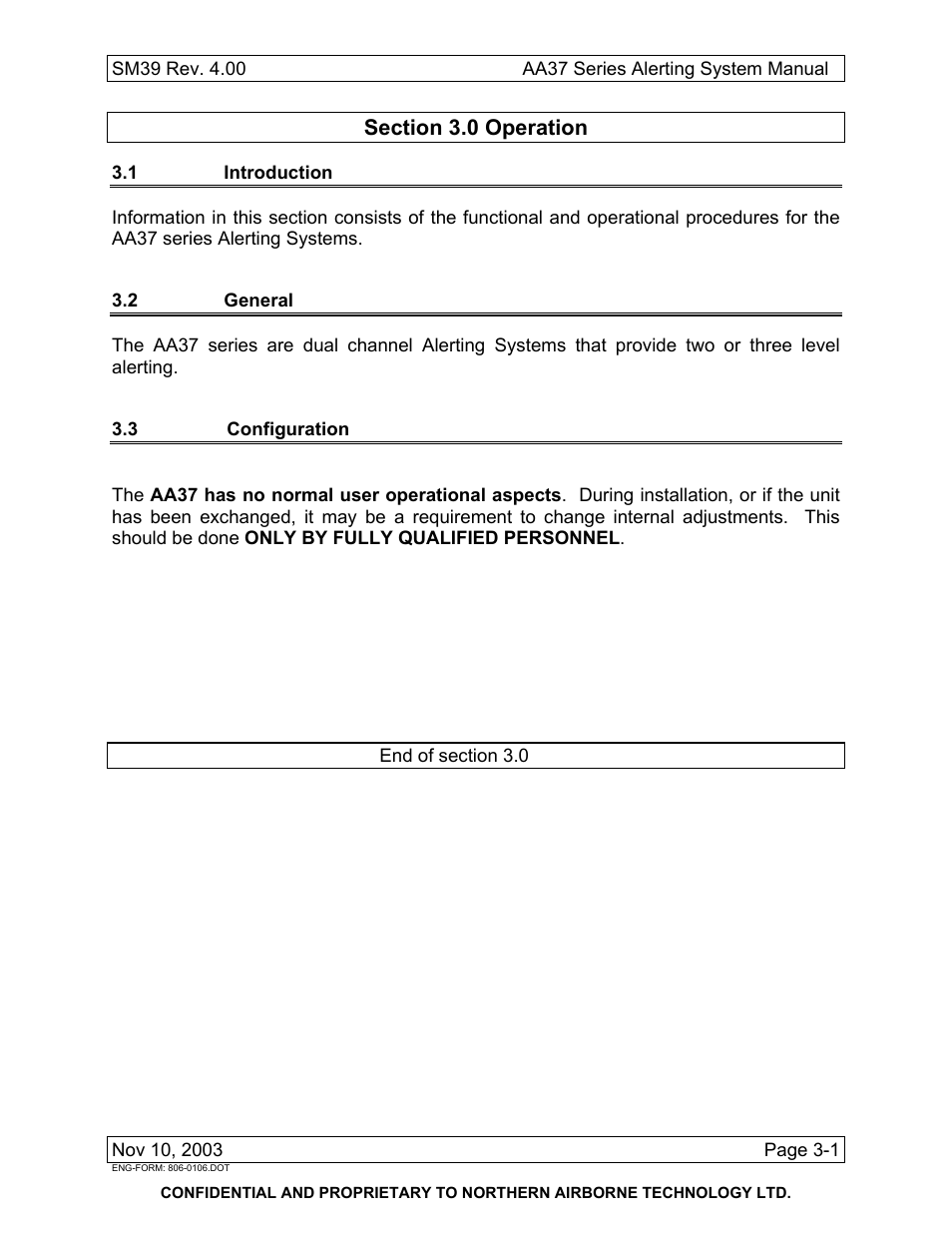 Operation, 1 introduction, 2 general | 3 configuration | Northern Airborne Technology AA37 User Manual | Page 31 / 32