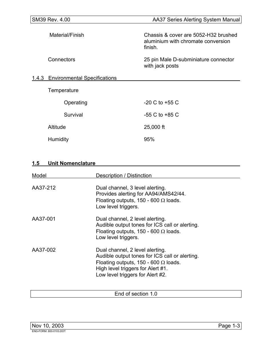 3 environmental specifications, 5 unit nomenclature | Northern Airborne Technology AA37 User Manual | Page 9 / 32