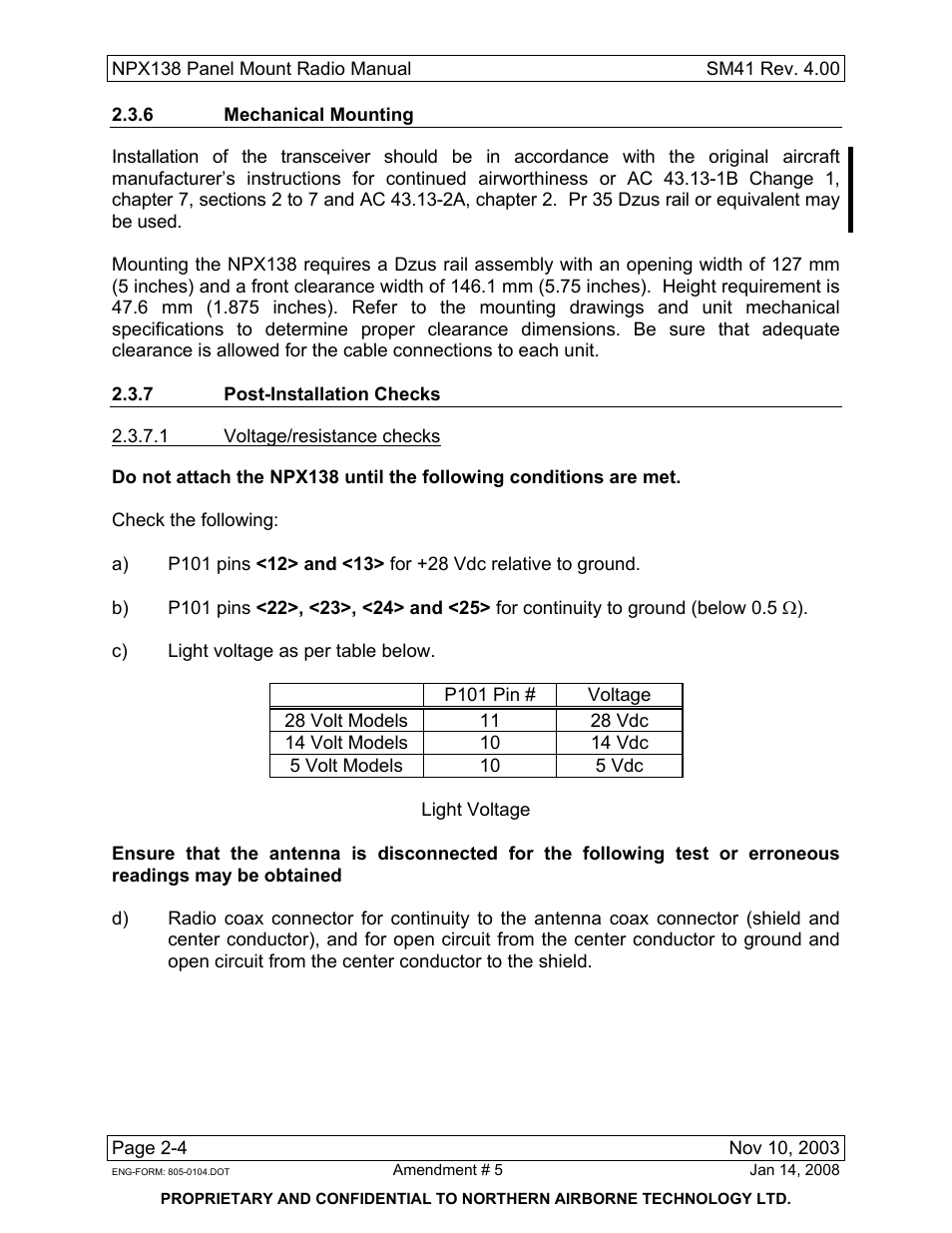 6 mechanical mounting, 7 post-installation checks | Northern Airborne Technology NPX138 User Manual | Page 21 / 53