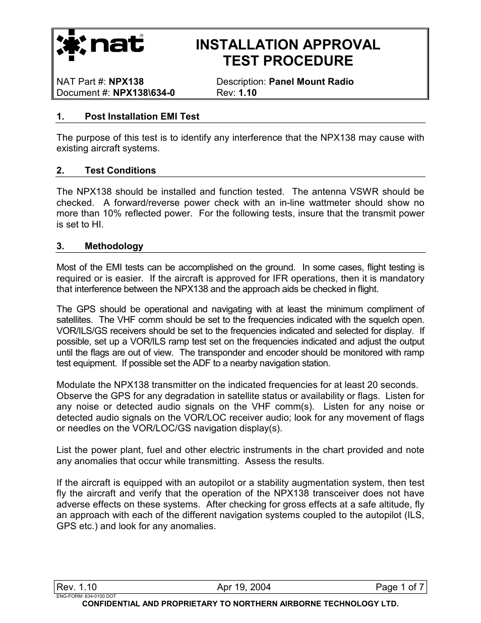 Installation approval test procedure, Installation approval, Test procedure | Northern Airborne Technology NPX138 User Manual | Page 26 / 53